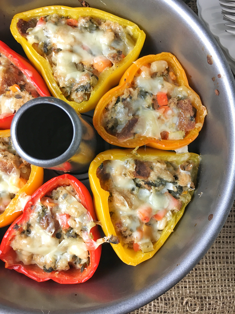 Stuffed peppers made super easy using Panera at Home Turkey Sausage, Kale and Quinoa Soup and Whole Grain 100% Whole Wheat Sliced Bread. #sponsored Recipe at Teaspoonofspice.com